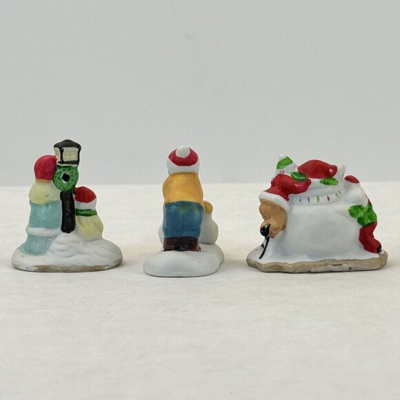 Vintage Christmas Village Accessories Ceramic Trees Children Figurines Set 7 pcs - Picture 9 of 16